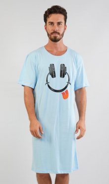 Pánská noční košile s krátkým rukávem Sluchátka | světle modrá | XL