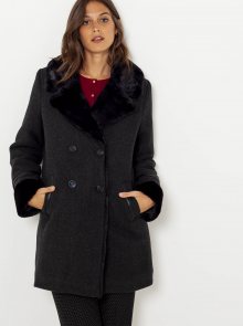 Černý zimní kabát s umělým kožíškem CAMAIEU - S