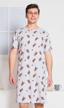 Pánská noční košile s krátkým rukávem Medvědi - Gazzaz sv.design v šedé barvě L