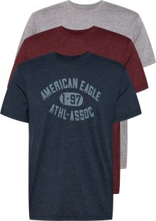 American Eagle Tričko světle šedá / tmavě červená / námořnická modř