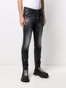 Tmavě šedé pánské slim fit džíny s vyšisovaným efektem DSQUARED2 - XS