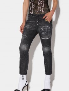 Tmavě šedé dámské zkrácené straight fit džíny s potrhaným efektem DSQUARED2 - M