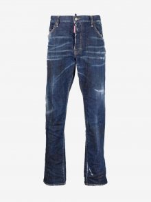 Tmavě modré pánské straight fit džíny s vyšisovaným efektem DSQUARED2 - XS