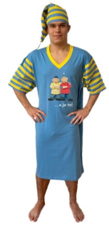 Pánská noční košile Pat a Mat s čepičkou GESTO modré | modrá | XL