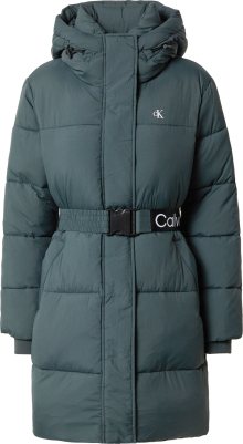 Calvin Klein Jeans Zimní kabát tmavě zelená / bílá