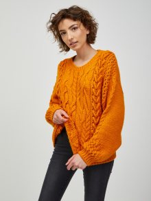Oranžový volný svetr s copánky CAMAIEU - S