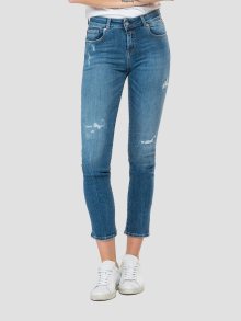 Modré dámské zkrácené slim fit džíny s potrhaným efektem Replay - XS (25/30)
