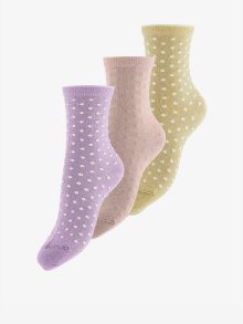Sada tří párů puntíkovaných ponožek ve žluté, růžové a fialové barvě Pieces Sebby - 36-38
