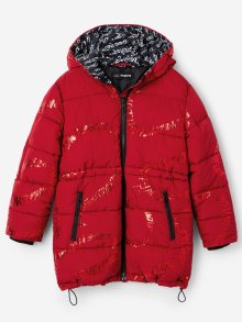 Červený holčičí zimní prošívaný kabát Desigual Letters - 110-116