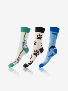 Sada tří párů unisex ponožek v modré, zelené a bílé barvě Bellinda CRAZY SOCKS 3x  - 35-38