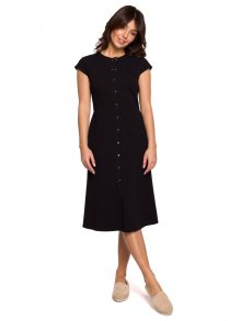 B217 Šaty áčkového střihu se zapínáním vpředu - černé EU L