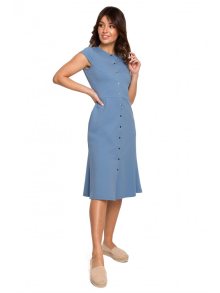 B217 Šaty áčkového střihu se zapínáním vpředu - modré EU M