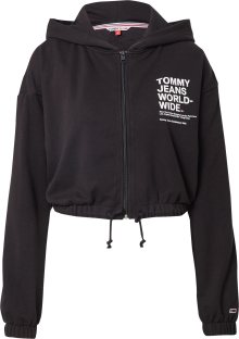 Tommy Jeans Mikina s kapucí černá / bílá