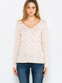 Béžové dámské vzorované tričko s dlouhým rukávem CAMAIEU - XS