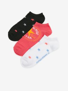 Sada tří párů dámských vzorovaných ponožek v bílé, korálové a černé barvě Converse - 37-42