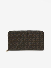Tmavě hnědá dámská vzorovaná peněženka Calvin Klein