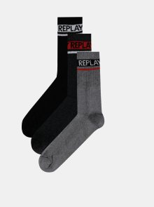 Sada tří párů pánských ponožek v šedé a černé barvě Replay - 35-38