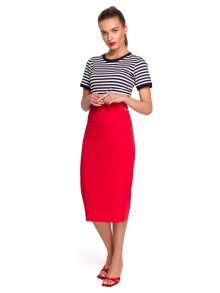 S297 Tužková sukně s vysokým pasem a ozdobnými přezkami - červená EU M