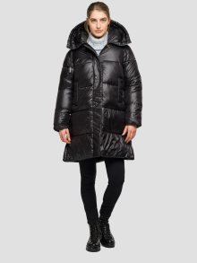 Černá dámská prošívaná dlouhá zimní bunda s kapucí Replay - L