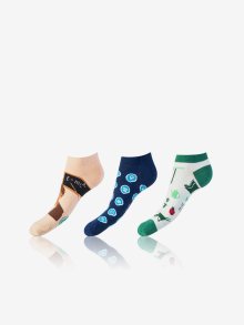CRAZY IN-SHOE SOCKS 3x - Zábavné nízké crazy ponožky unisex v setu 3 páry - tmavě modrá - tmavě zelená - světle hnědá - 35-38