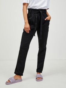 Černé straight fit kalhoty se zavazováním CAMAIEU - S