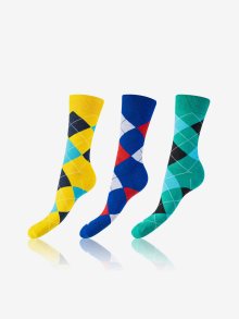 CRAZY SOCKS 3x - Zábavné crazy ponožky 3 páry - žlutá - zelená - modrá - 35-38