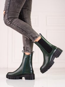 Komfortní dámské zelené  kotníčkové boty na plochém podpatku