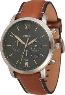 FOSSIL Analogové hodinky hnědá / zlatá / tmavě zelená / stříbrná