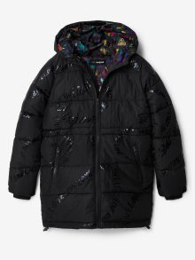 Černý holčičí zimní prošívaný kabát Desigual Letters - 110-116