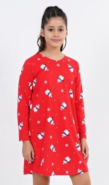 Dětská noční košile s dlouhým rukávem Vienetta Secret Sněhuláci | červená | 11 - 12