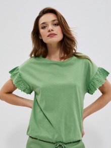 Zelené dámské tričko s ozdobnými rukávy Moodo - XS