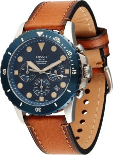 FOSSIL Analogové hodinky modrá / hnědá / zlatá / stříbrná
