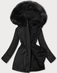 Teplá černá dámská zimní bunda s kožešinovou podšívkou (W610) černá XXL (44)
