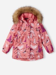 Růžová holčičí vzorovaná zimní bunda s odepínací kapucí s kožíškem Reima Kiela - 104