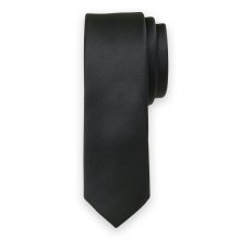 Pánská úzká kravata černé barvy s jemným pruhovaným vzorem 14541