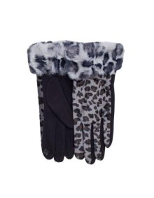 Dámské rukavice s leopardím potiskem ELIANA šedé 