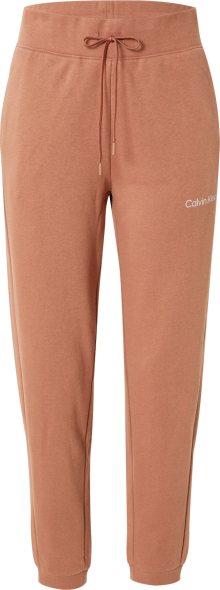 Calvin Klein Performance Sportovní kalhoty rezavě hnědá / bílá