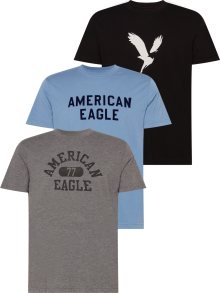 American Eagle Tričko chladná modrá / šedá / černá / bílá