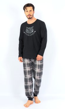 Pánské pyžamo dlouhé Sova - Gazzaz černá s šedou XL