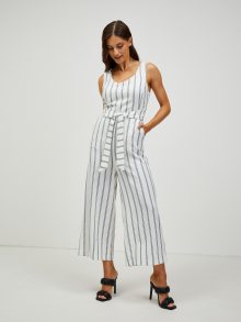 Modro-bílý pruhovaný zkrácený overal se zavazováním CAMAIEU - L