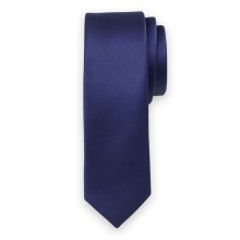 Pánská úzká kravata tmavě modré barvy s jemným pruhovaným vzorem 14540