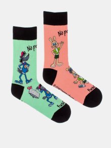 Růžovo-zelené vzorované ponožky Fusakle No počkej! - 35-38