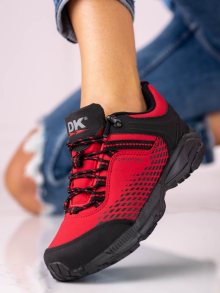 Pohodlné červené dámské  trekingové boty bez podpatku