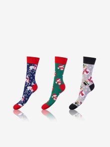 Sada tří párů unisex vzorovaných vánočních ponožek v zelené, šedé a tmavě modré barvě Bellinda CRAZY SOCKS   - 35-38