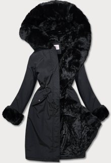 Černá dámská zimní bunda s kožešinovou podšívkou (W635) černá XS (34)