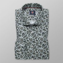 Pánská slim fit košile bílé barvy s květinovým vzorem 14622