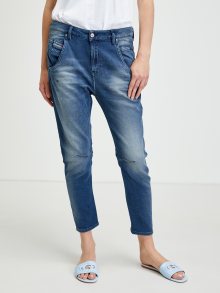 Tmavě modré dámské zkrácené mom fit džíny s vyšisovaným efektem Diesel Fayza - S