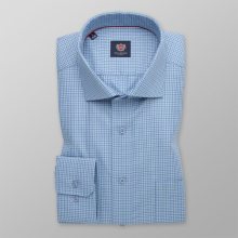 Pánská slim fit košile světle modrá s jemným kostkovaným vzorem 14796