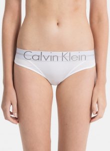 Calvin Klein bílá tanga Thong se širokou gumou a stříbrným nápisem   - XS