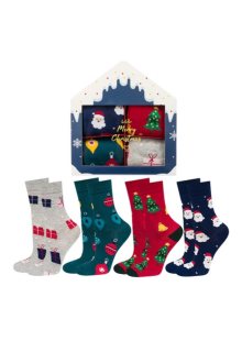 Vánoční ponožky SOXO v ozdobné krabičce - Světle modrý domek / ENG tmavě modrá 35-40